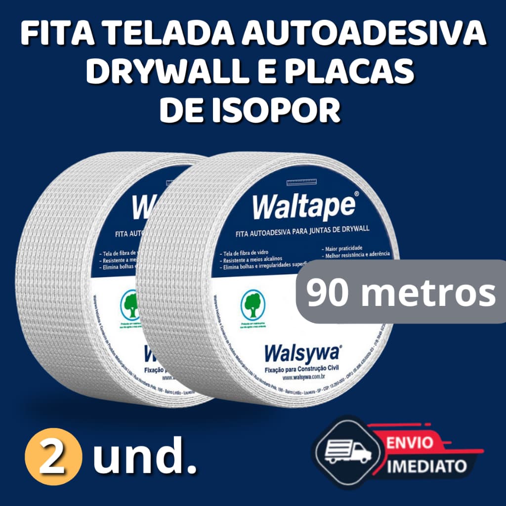 Fita Telada Autoadesiva Drywall Branca Walsywa 90 metros de comprimento - 02 unidades