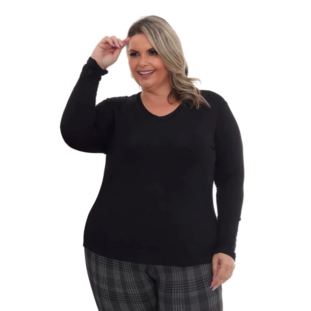 Blusa Feminina Manga Longa Gola v Plusize Segunda Pele de Frio Inverno