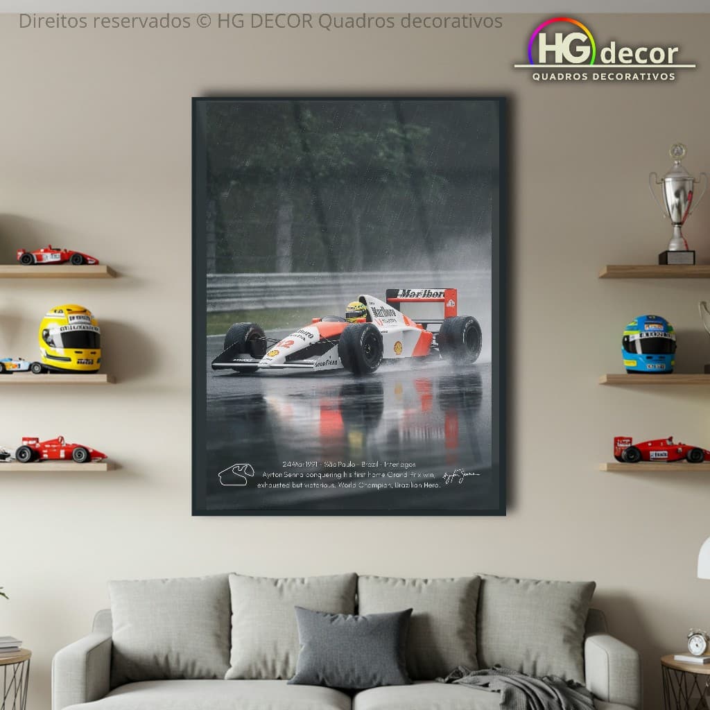 Quadro Ayrton Senna Interlagos 1991 Exclusivo • Vitória na Chuva • Decorativo Automobilismo F1