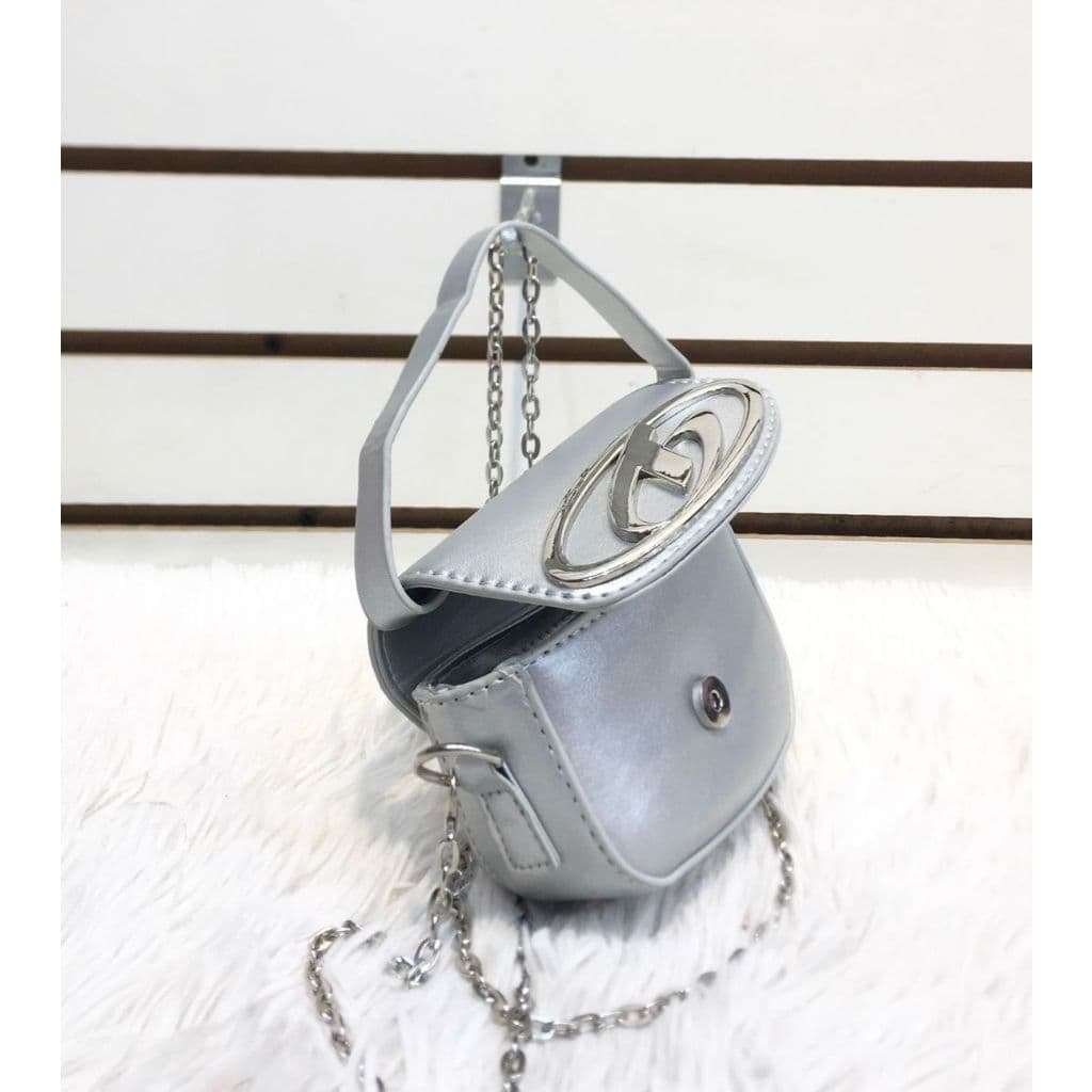 Bolsa mini transversal metalizada luxo chique blogueira corrente#L081-3