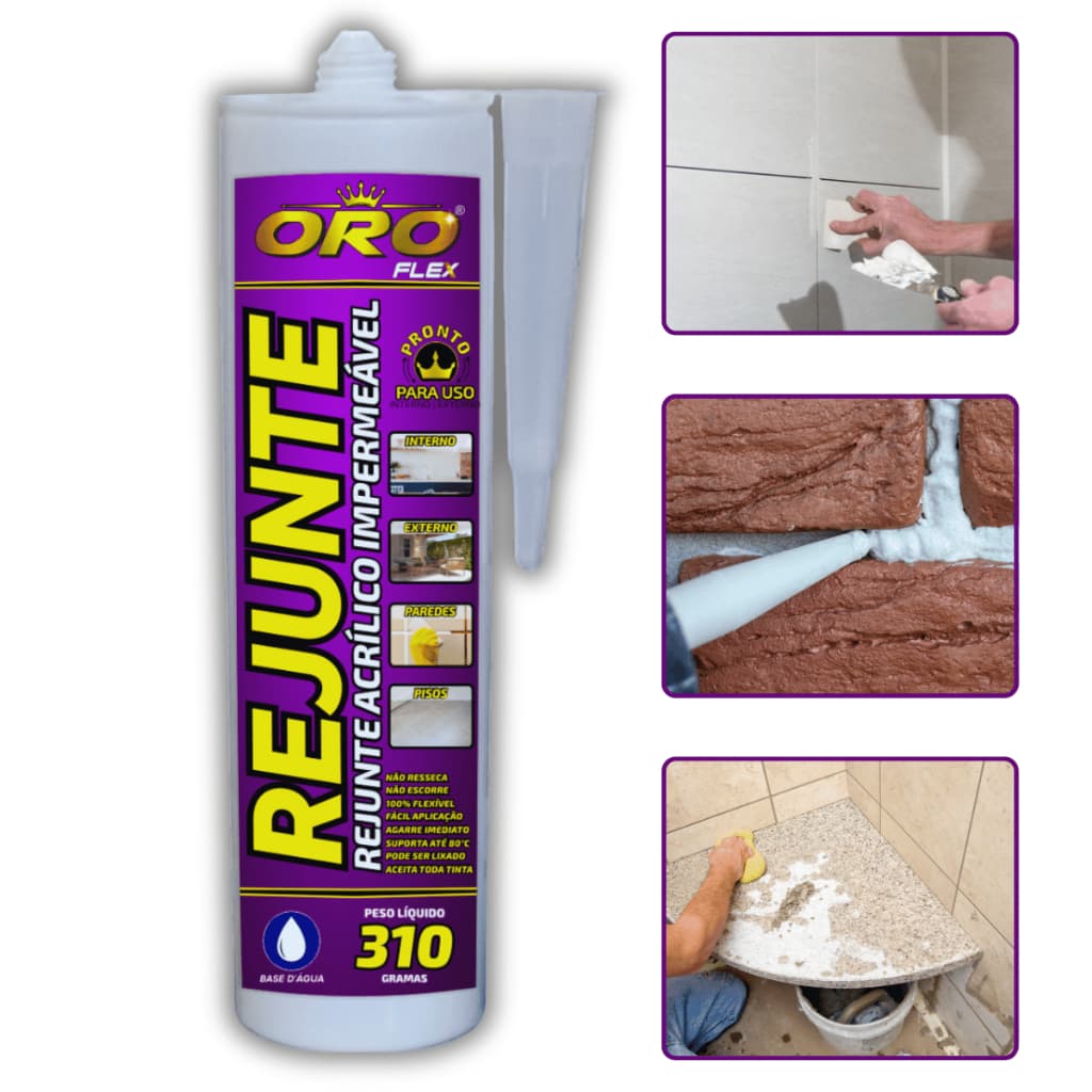 Melhor REJUNTE p/ banheiros, ralos, pisos, azulejos, não amarela, impermeável 310GR BRANCO OROFLEX