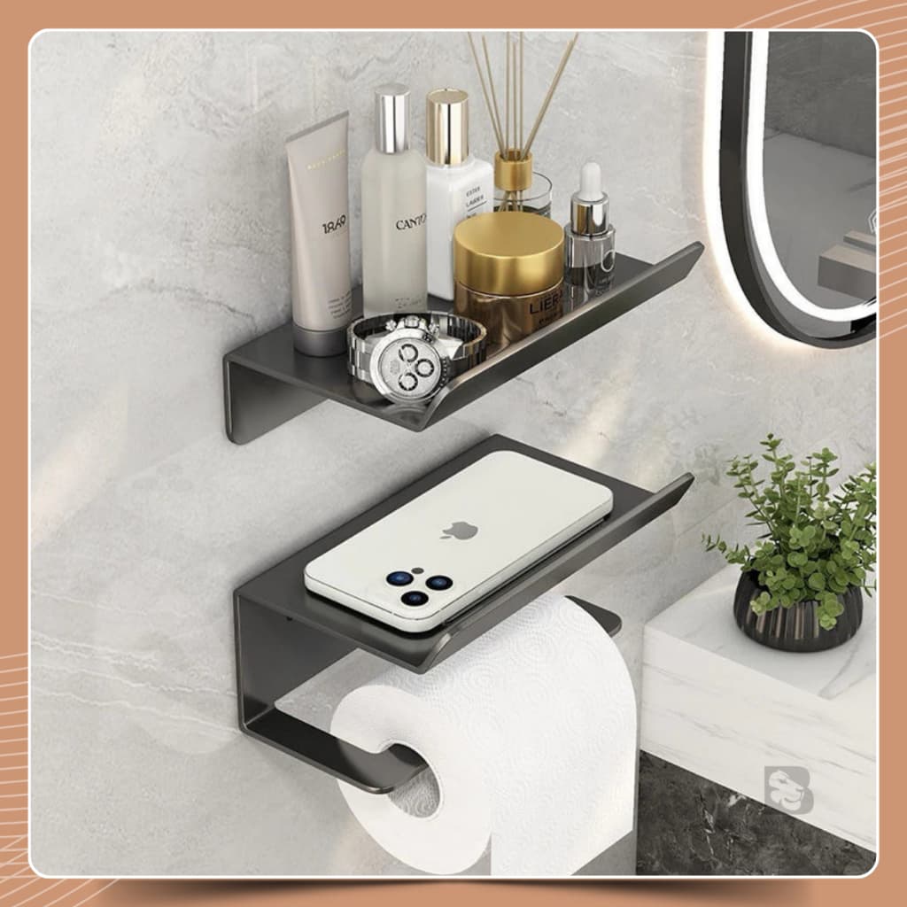 Suporte de Banheiro Papel Celular Premium em Aço Inox Acessório Lavabo com Fixação Parafusos e Cola