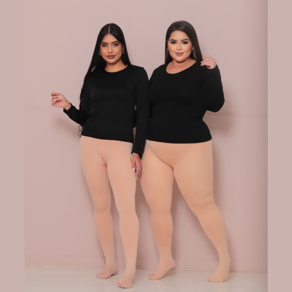 Meia-Calça Térmica Feminina Bege com Pelúcia Interna – Ideal para o Inverno