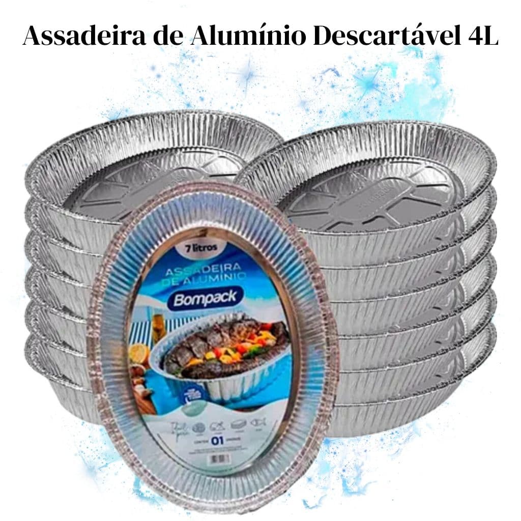 KIT 10 ASSADEIRAS DE ALUMINIOS OVAL DESCARTAVEIS 4 LITROS BOMPACK
