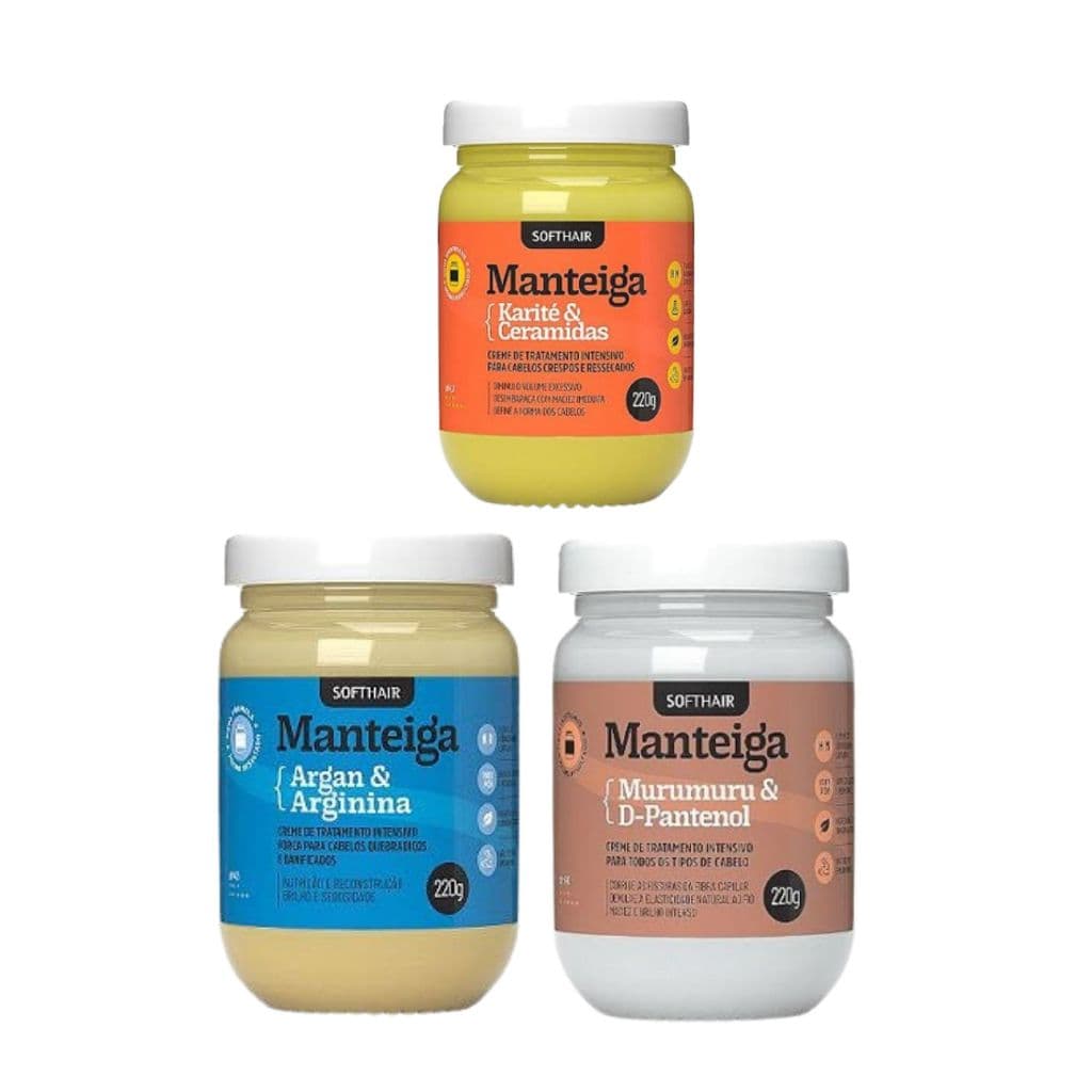 Kit CRONOGRAMA CAPILAR reconstrução, nutrição e hidratação manteiga capilar SOFT HAIR 220g