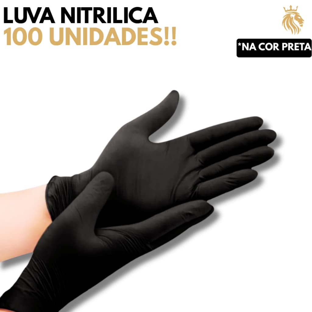Luva Nitrílica Preta Descartável c/ 100 Unidades Resistente Tam P. M. G.