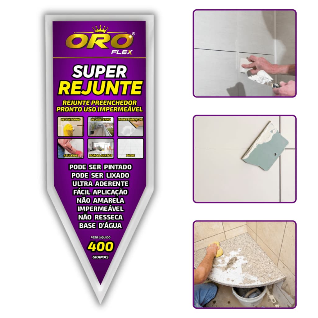 Melhor SUPER REJUNTE pronto uso s/cheiro p/banheiros, pias, revestimentos SACHÊ 400G CORES OROFLEX