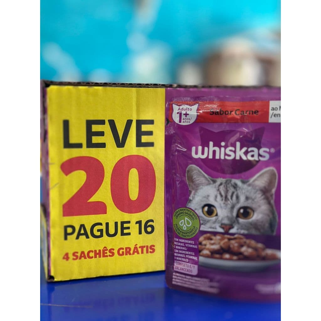 Caixa 20 saches whiskas carne 85gr