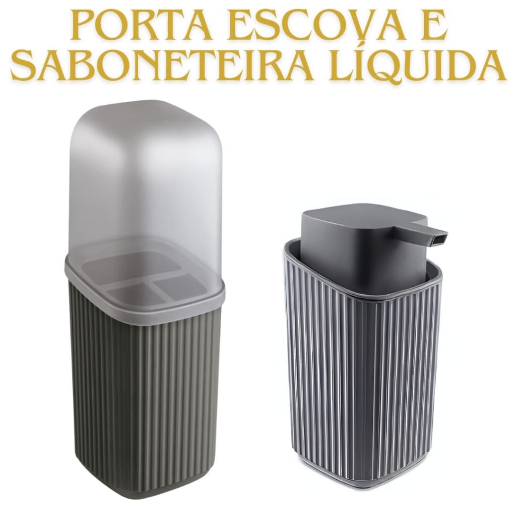 Kit Saboneteira Líquida e Porta Escova Luxo Banheiro