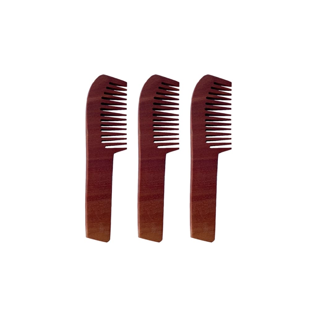 Kit 3 Pentes Rústico de Madeira 22cm Salão Beleza Para Barba e Cabelo, Antiestático e Desembaraça