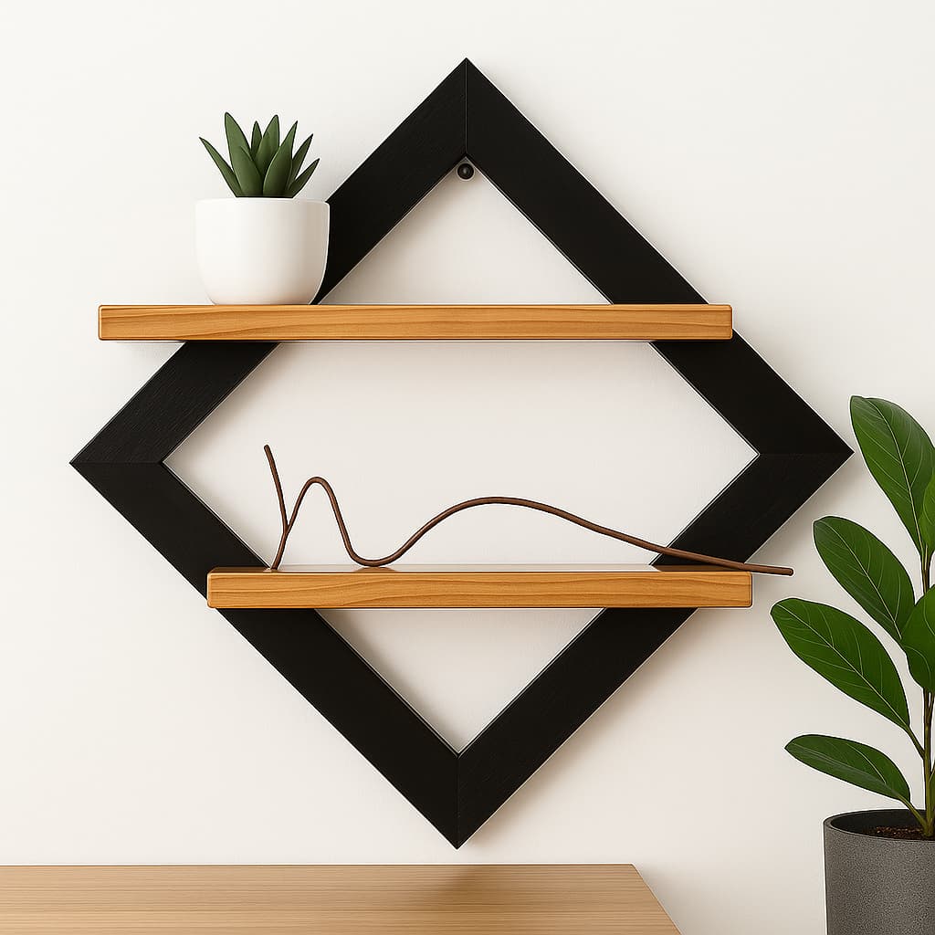 Prateleira suporte de parede Quadro losango decorativo~39 duplo com /2 Prateleira de 30cm para quarto sala cozinha varan