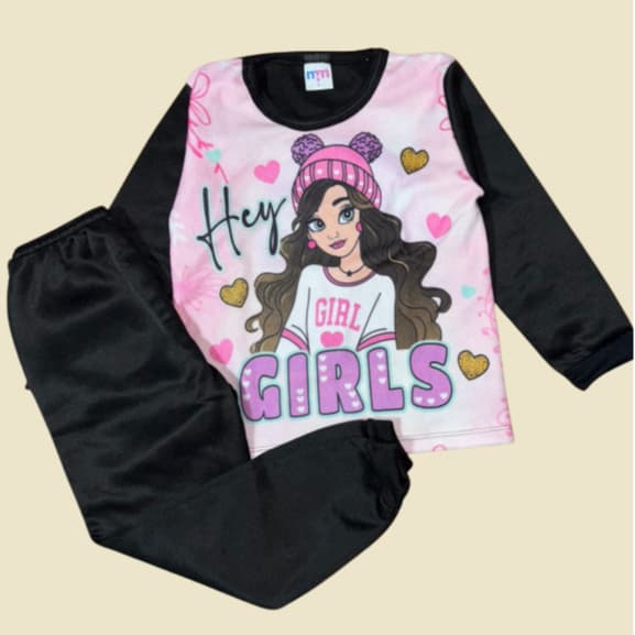 Conjunto Moletinho Moletom Flanelado Infantil Menina Inverno Ideal para Frio e Creche Preto