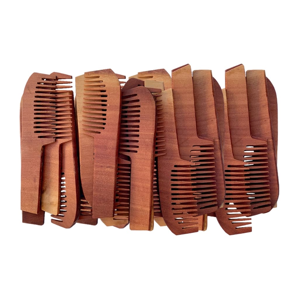 Kit 20 Pentes Rústico de Madeira 22cm Salão Beleza Para Barba e Cabelo, Antiestático e Desembaraça