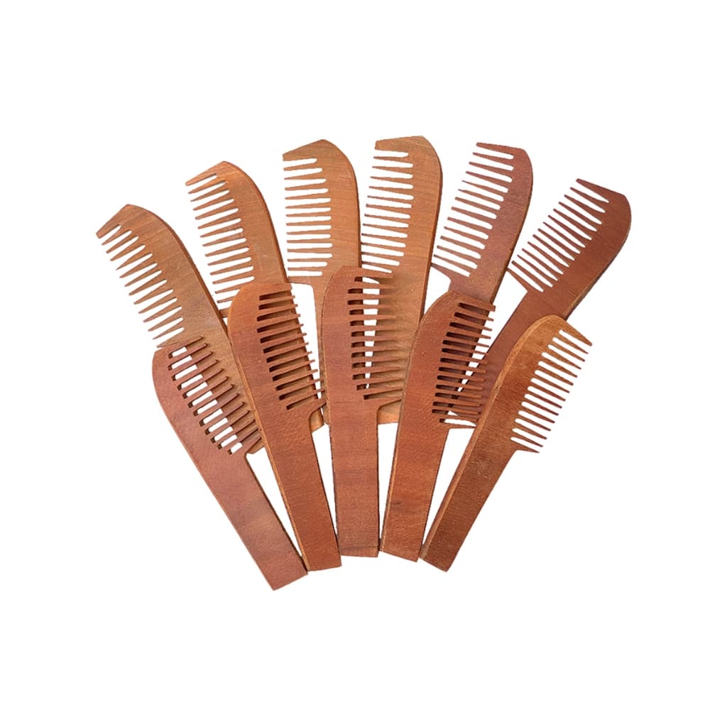 Kit 10 Pentes Rústico de Madeira 22cm Salão Beleza Para Barba e Cabelo, Antiestático e Desembaraça