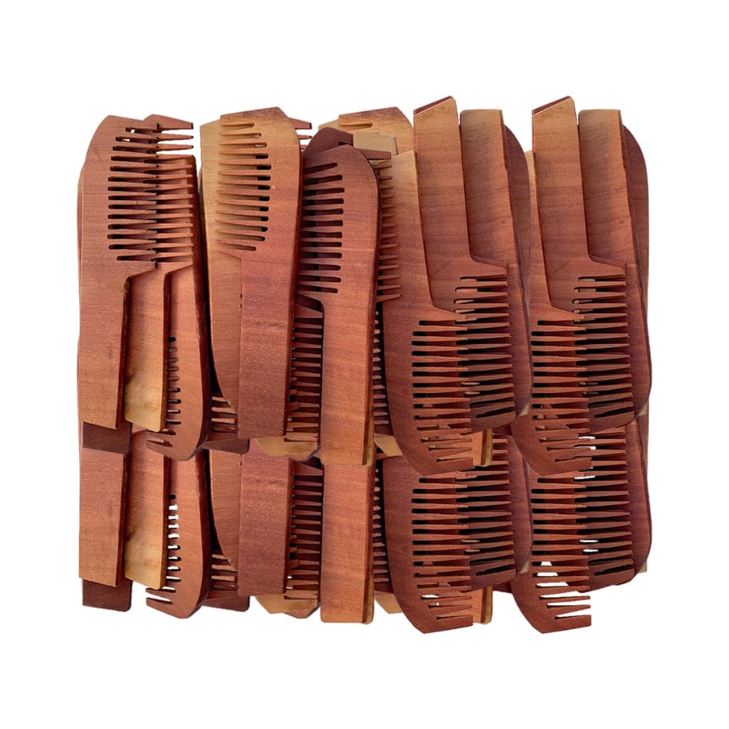 Kit 100 Pentes Rústico de Madeira 22cm Salão Beleza Para Barba e Cabelo, Antiestático e Desembaraça