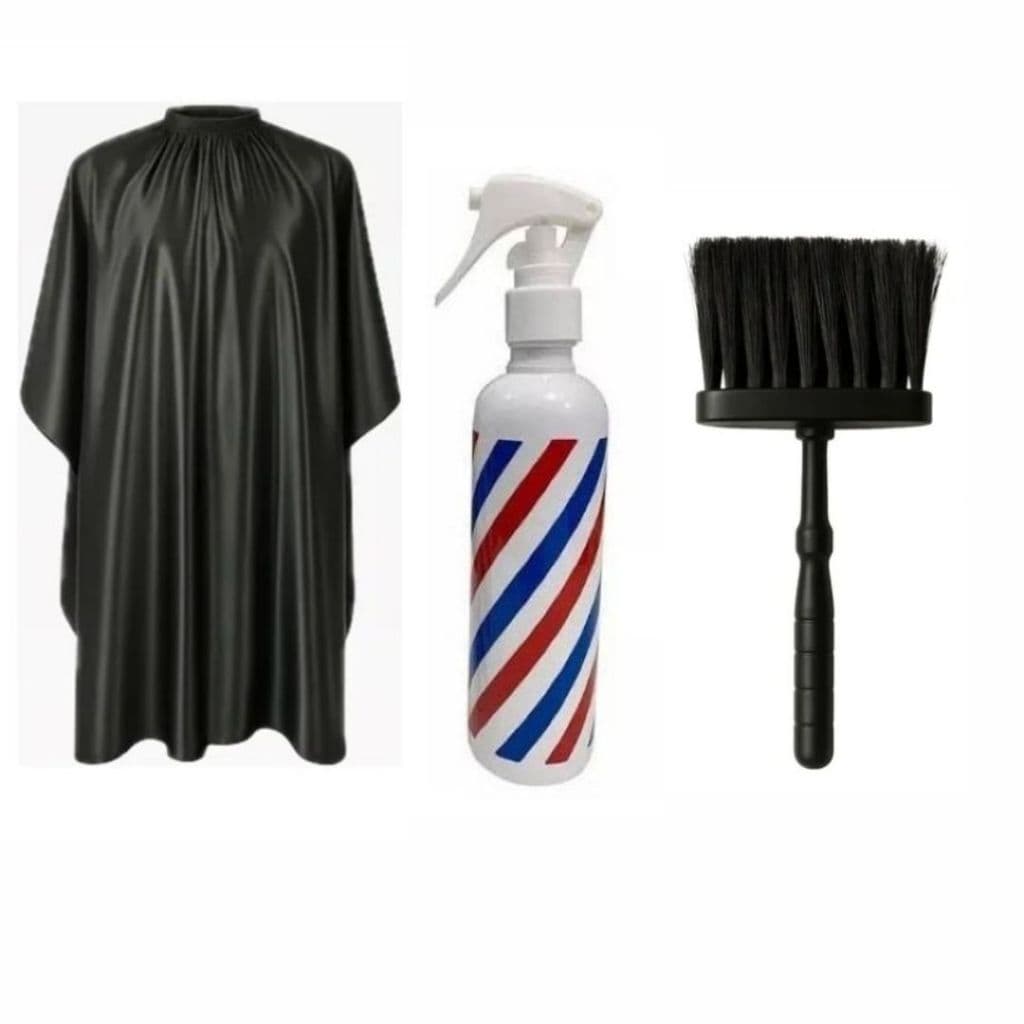 Kit Capa De Corte e Acessorios Para Barbeiro, Espanador, Borrifador