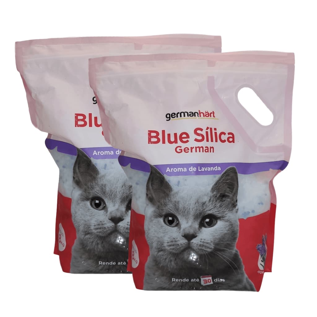Kit 2 Areia Germanhart Blue Sílica Lavanda Para Gatos 1,8 Kg