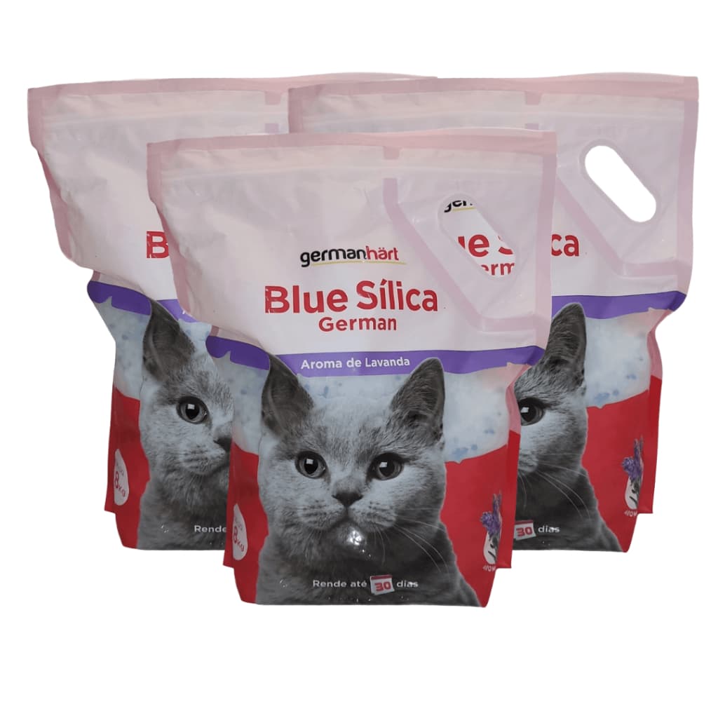 Kit 3 Areia Germanhart Blue Sílica Lavanda Para Gatos 1,8 Kg