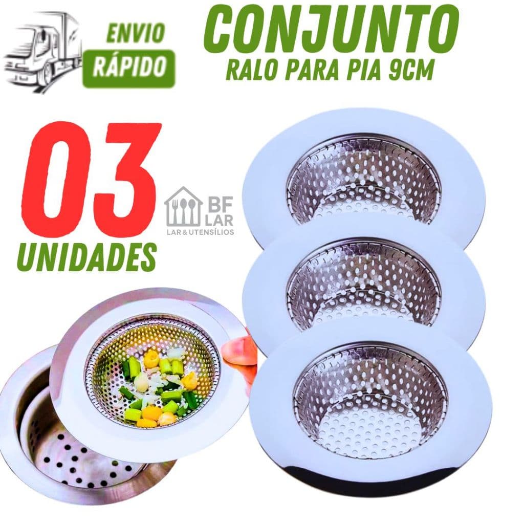Kit com 03/02/01 Ralo de 9cm Ralinhos para Pias Tanques Proteção Garantida em Inox 100% de Qualidade