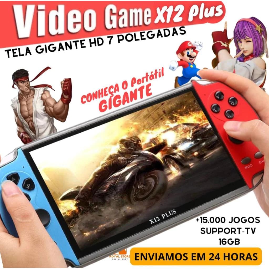 Mini Game X12 Plus Portátil Tela Gigante HD 7 Polegadas 16GB Lançamento 2026 + 10.000 Jogos