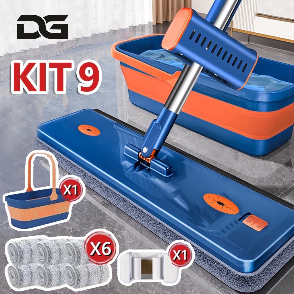 KIT 9 Esfregão Lazy Mop Mop Mãos Livres Mop Kit De Limpeza Seco/Molhado/Com Balde Raspador/-S10