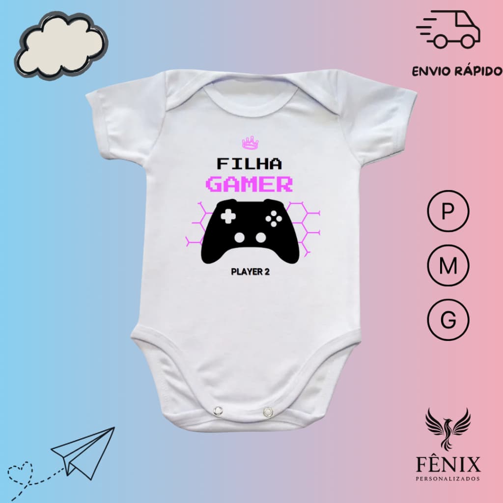 Body De Bebê Personalizado Frases Criativo Infantil Branco Gamer Geek Nerd Video Game Filho Filha