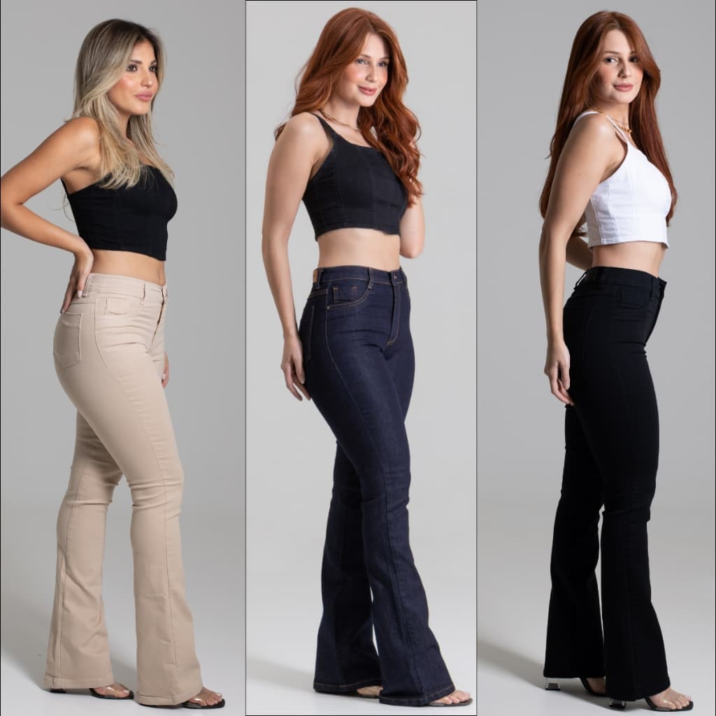 Calça Sawary Feminina Original Lycra Elastano Flare Bootcut Boca de Sino Country Cintura Alta