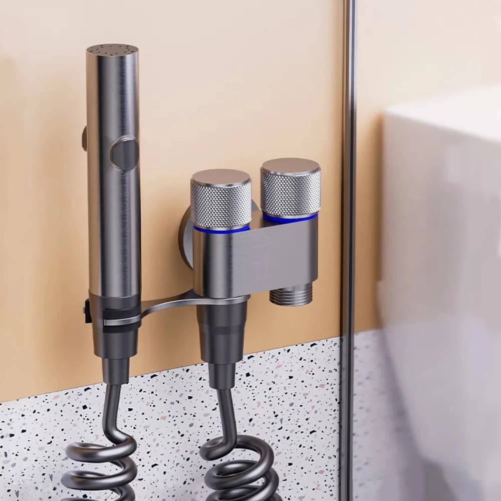 Kit Ducha Higiênica Para Banheiro Saídas De 1/2 Mm Com Registro Conjunto De Pulverizador Prata/Preta