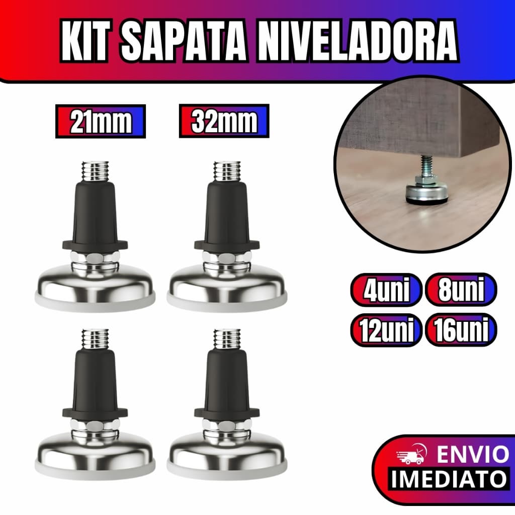 Kit de Sapatas Niveladoras para Móveis com Bucha - Ajuste 21mm | 32mm Ideal para Regulagem