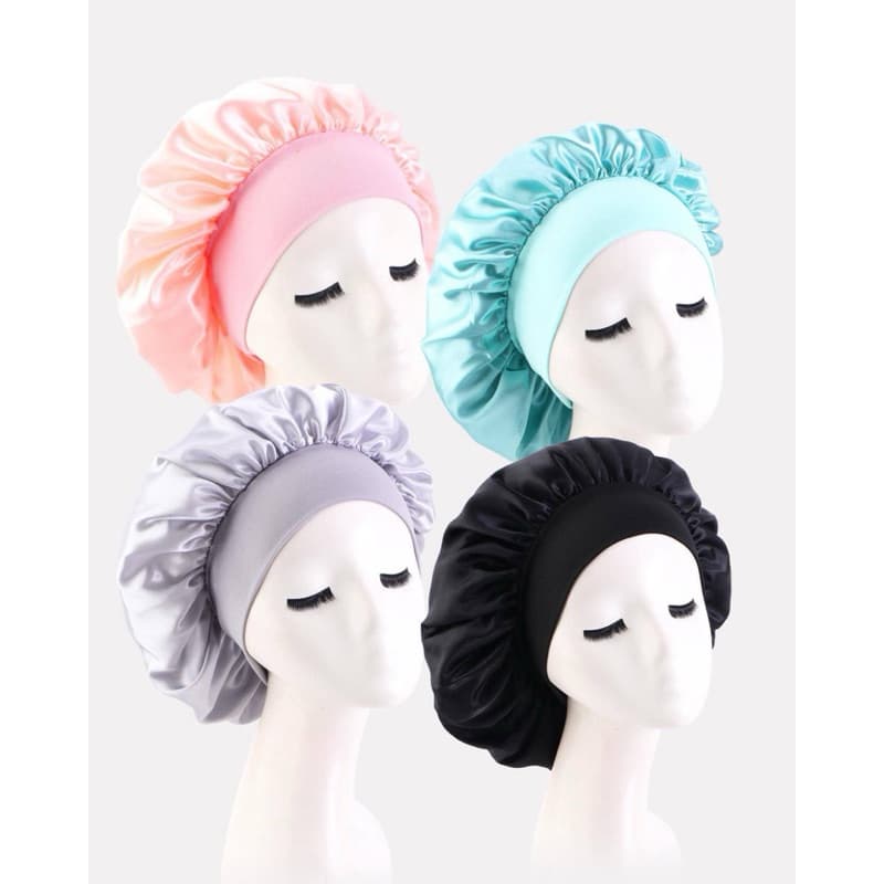 4 toucas de cetim peças  colorido de seda/satin para cabelos feminino com aba larga, de uso diário