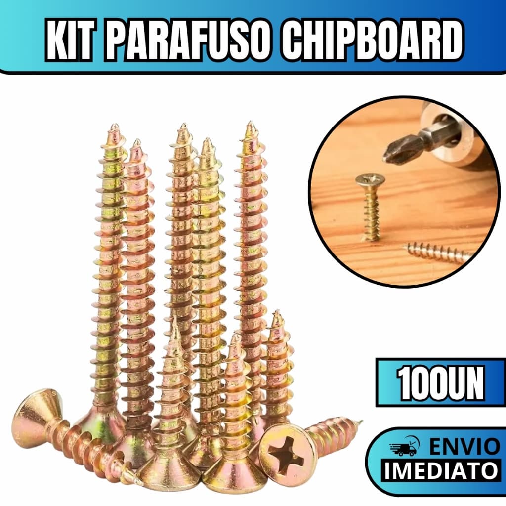 Monte seu Kit De Parafuso Chipboard Phillips Para Madeira MDF Varias Medidas 100un.