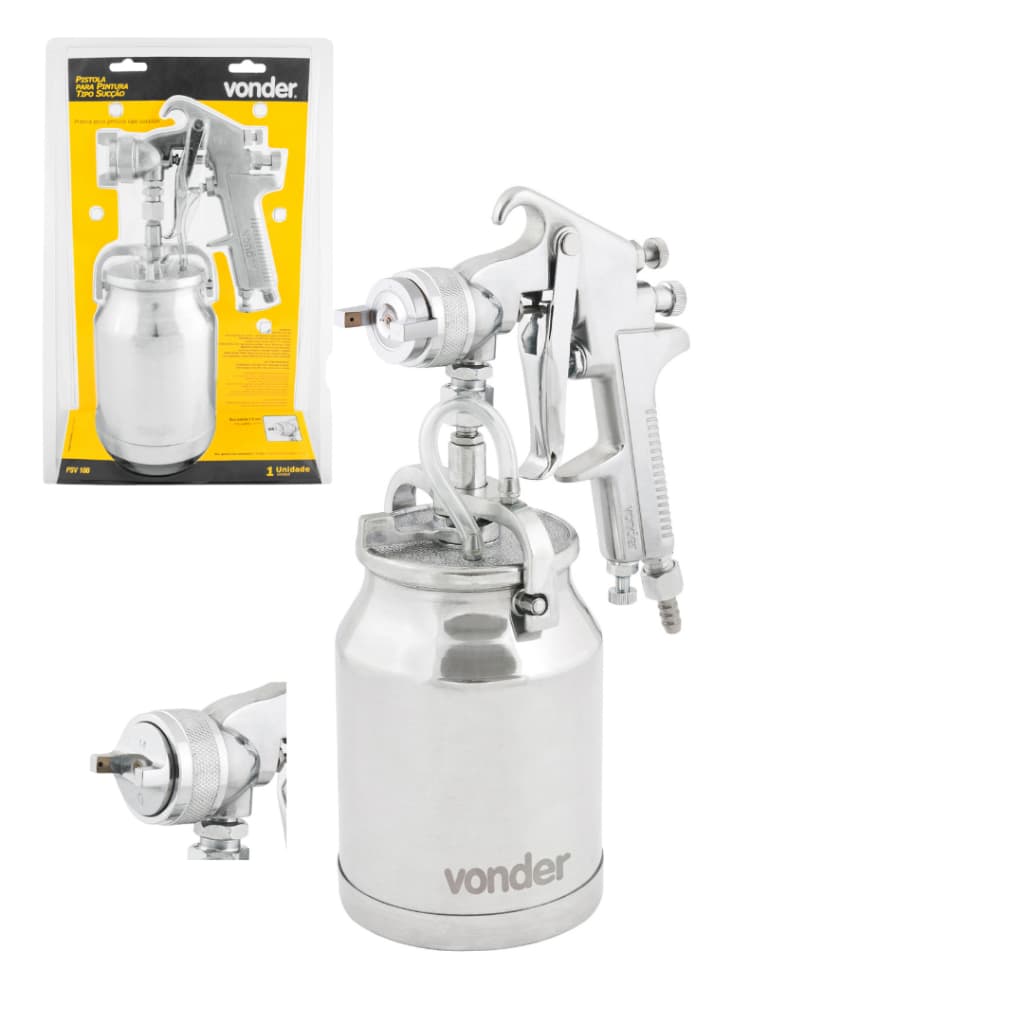 Pistola Pintura Vonder PSV 100 Sucção 1L Alumínio Bico 1.8mm Inox Automotiva Moveleira