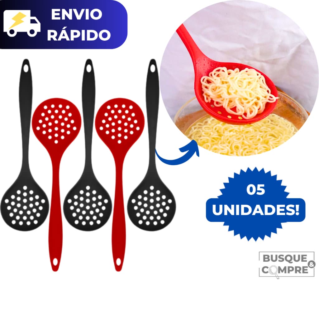 5 Escumadeiras de Silicone para Arroz Colher Vazada Furada Escumadeira Utensilio Cozinha Resistente