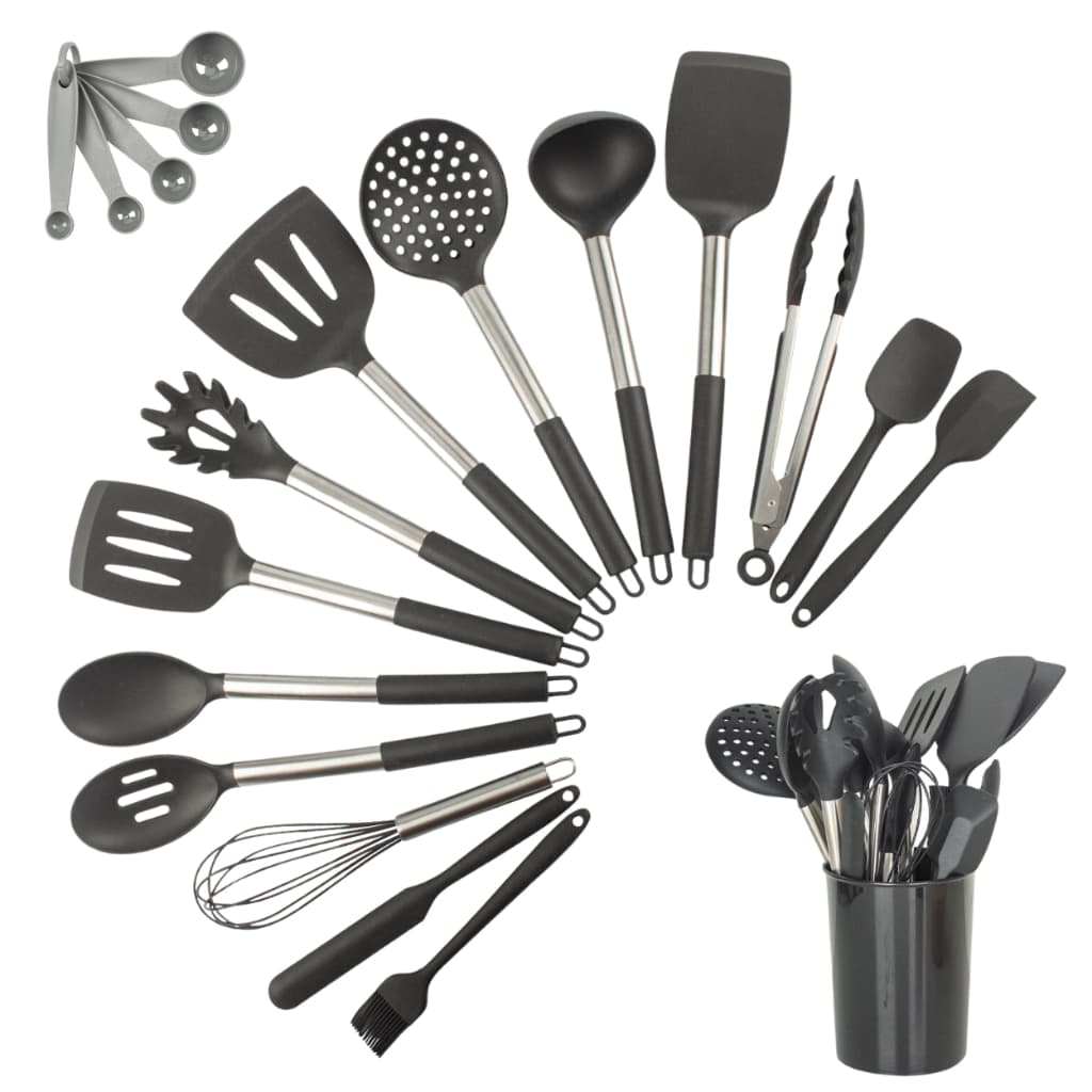 Kit 15 Utensílios De Cozinha Com Cabo De Inox E Silicone