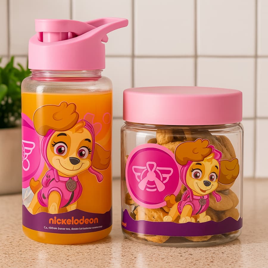 Kit Pote Lanche Biscoitos + Squeeze 500ml Patrulha Canina