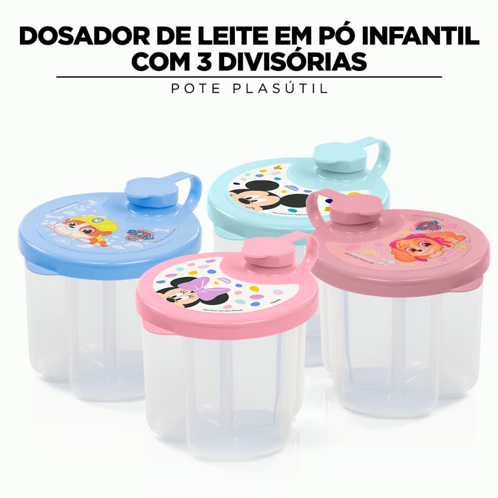 Dosador de Leite em Pó Infantil com 3 Divisórias Pote Plasútil