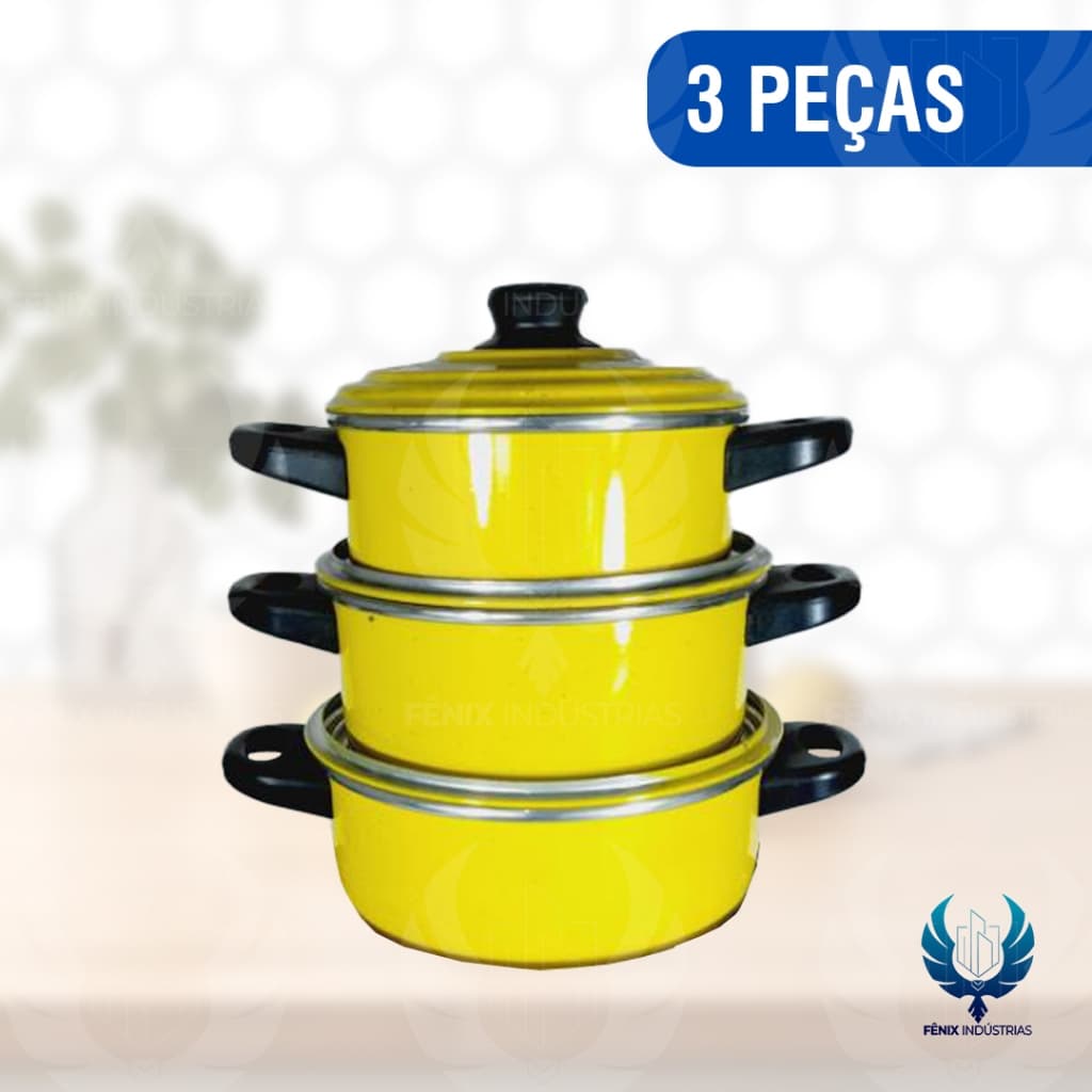 Conjunto com 3 Caçarolas de Alumínio Coloridas com Tampa – Linha Color | Indústrias Fênix
