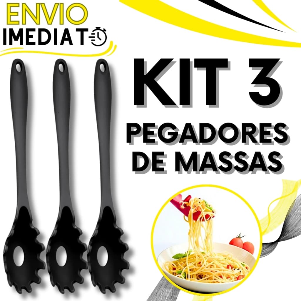 KIT Conjunto 3 Pegador de Massa Macarrão em Silicone Utensilio de Servir Massas para Casa Cozinha Restaurante Buffet
