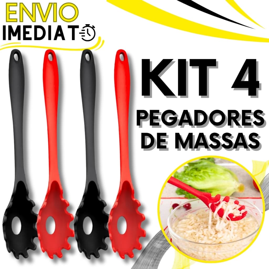 KIT Conjunto 4 Pegador de Massa Macarrão em Silicone Utensilio de Servir Massas para Casa Cozinha Restaurante Buffet