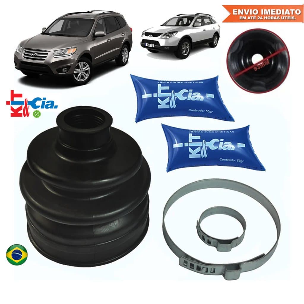 Coifa Lado Cambio Semi Eixo Tulipa Hyundai Santa Fé Vera Cruz Tripoide 93MM Kit Abraçadeiras + Graxa