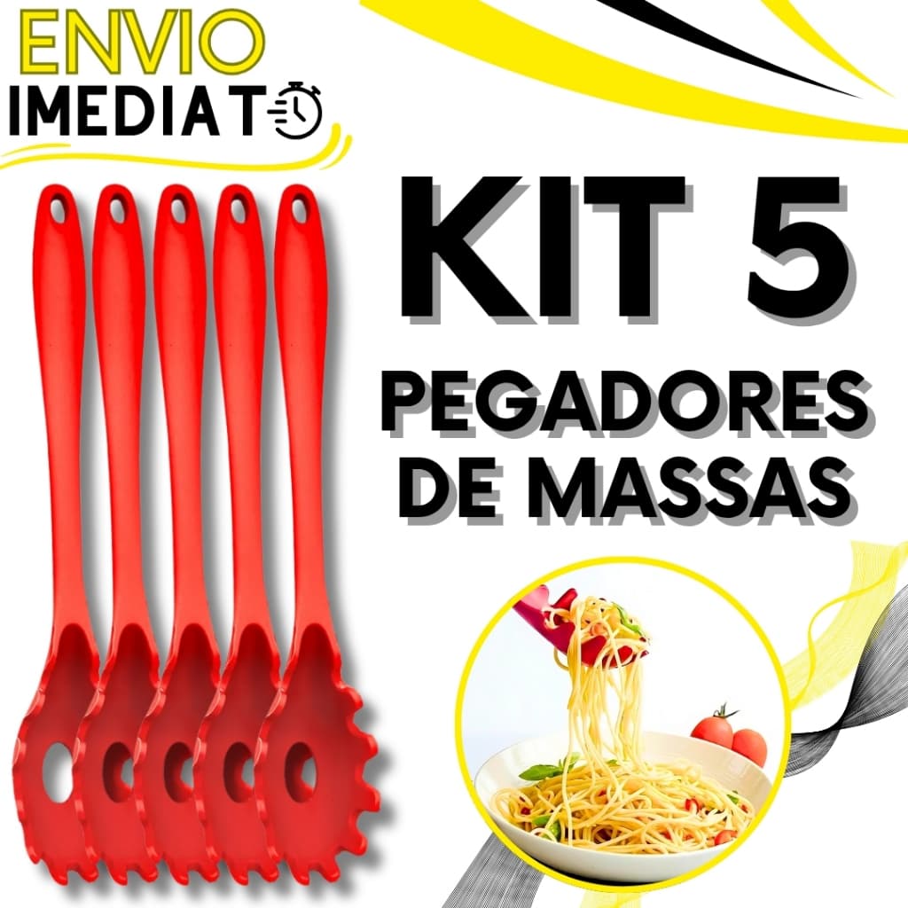 KIT Conjunto 5 Pegador de Massa Macarrão em Silicone Utensilio de Servir Massas para Casa Cozinha Restaurante Buffet