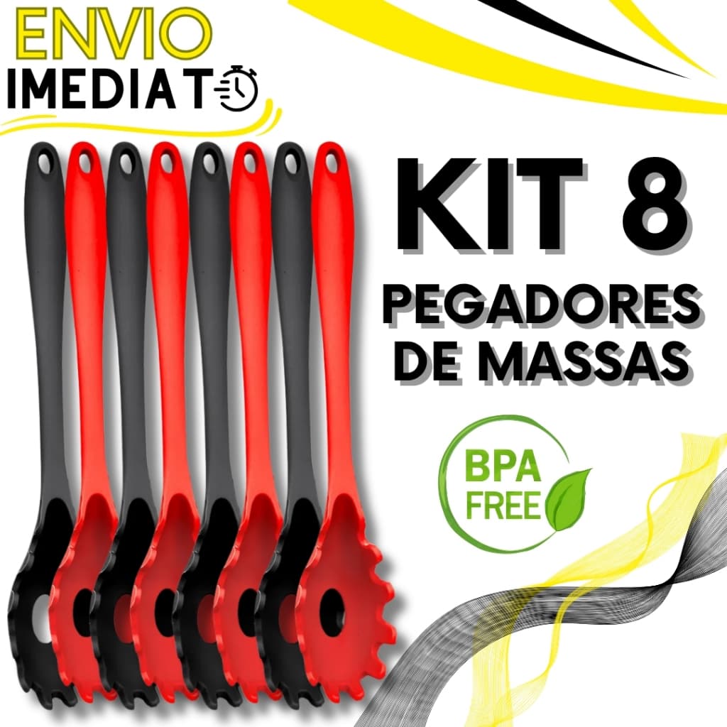 KIT Conjunto 8 Pegador de Massa Macarrão em Silicone Utensilio de Servir Massas para Casa Cozinha Restaurante Buffet