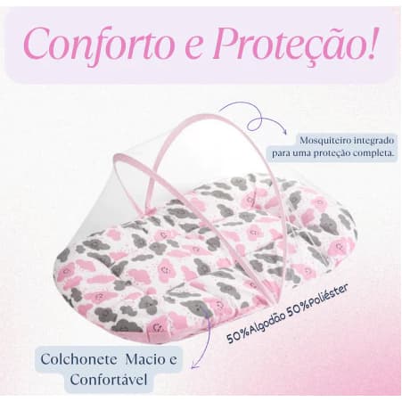 Berço de Bebê Portátil Com Mosquiteiro Ajustável - Menina Menino