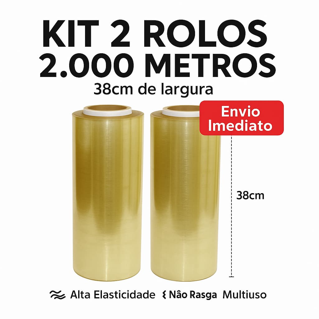 Kit 2 Rolos Bobina Filme Plastica de PVC 38cm x 1000 metros