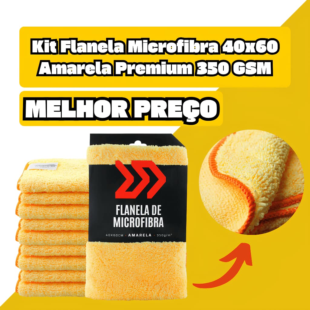 Kit Flanelas Microfibra Premium 350GSM 60x40cm Super Absorção