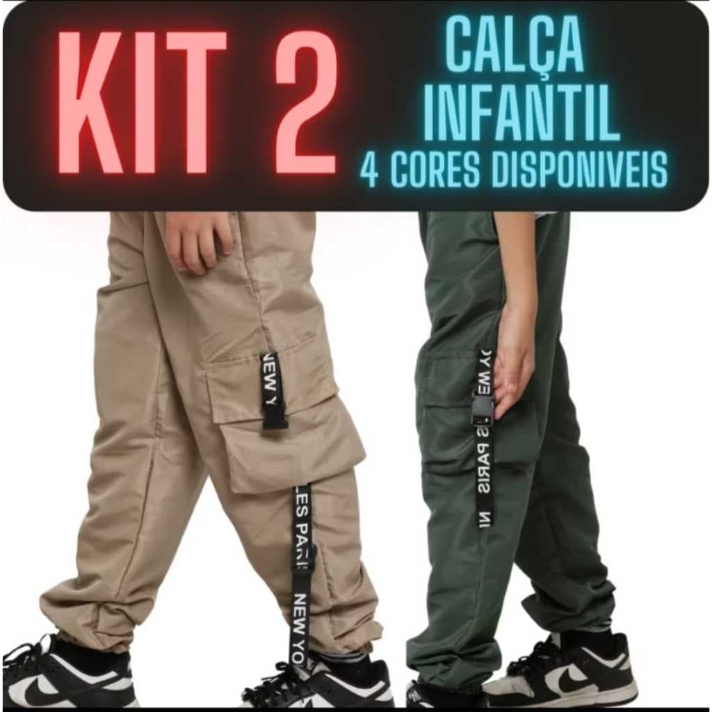 KIT 2 calça infantil Menino tactel  jogger cargo  blogueirinho escola passeio