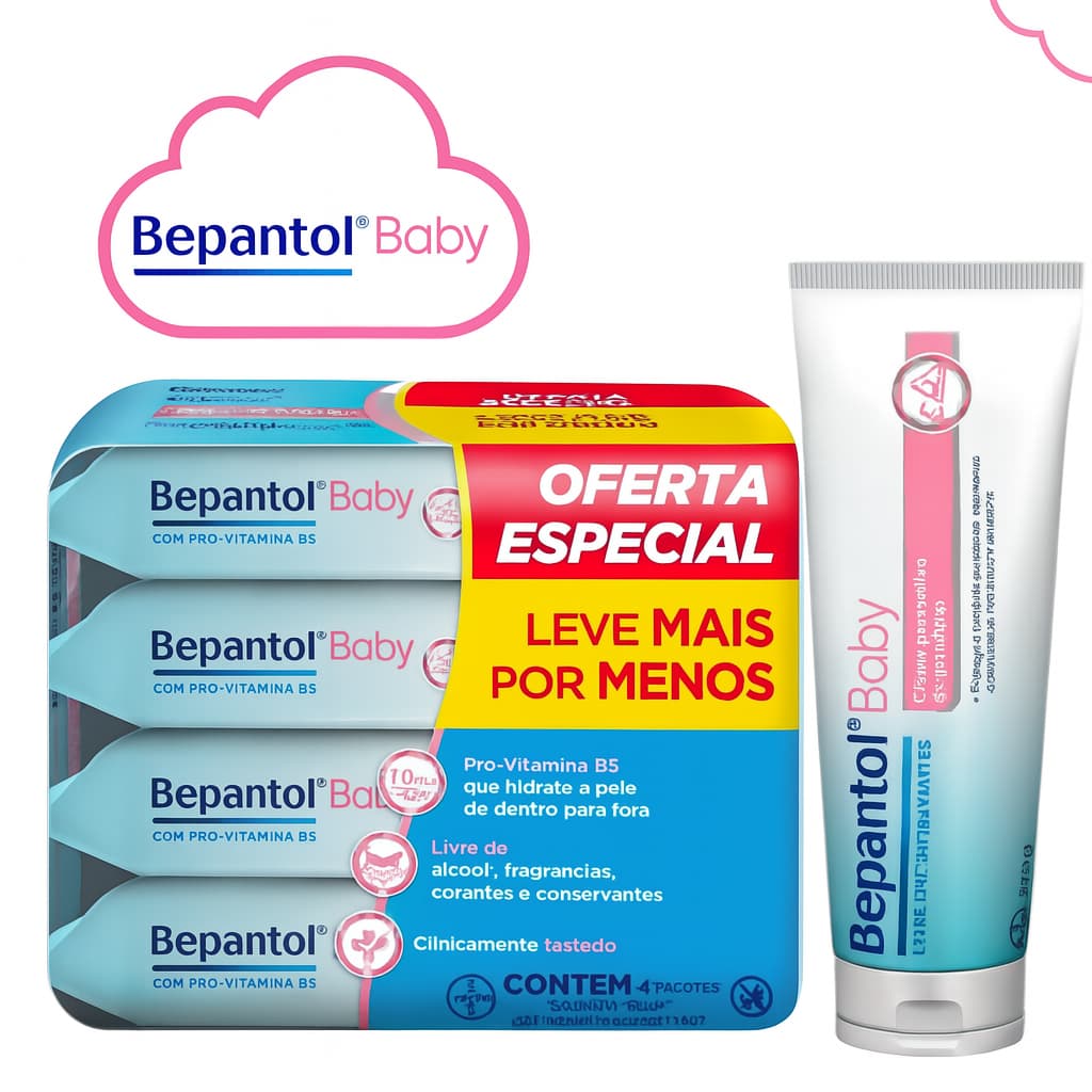 KIT Bepantol Pomada de Assadura 120gr + 1- PACK com Lenço Umedecido 192 Unidades