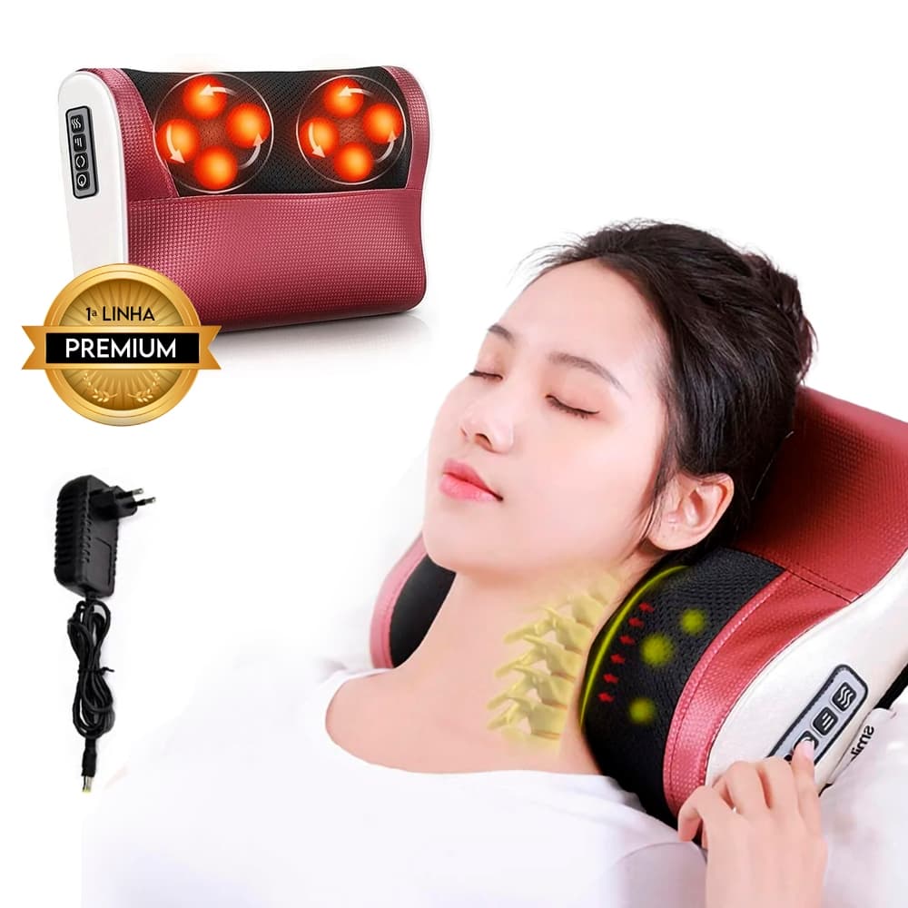 Almofada Encosto Massageador de Pescoço Lombar Movimento Shiatsu Infravermelho