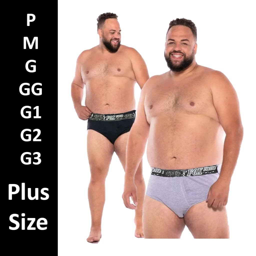 Kit 14 PLUS SIZE P AO GG4 Cuecas Slip Plus Size Masculina Adulto 100% Algodão Tradicional