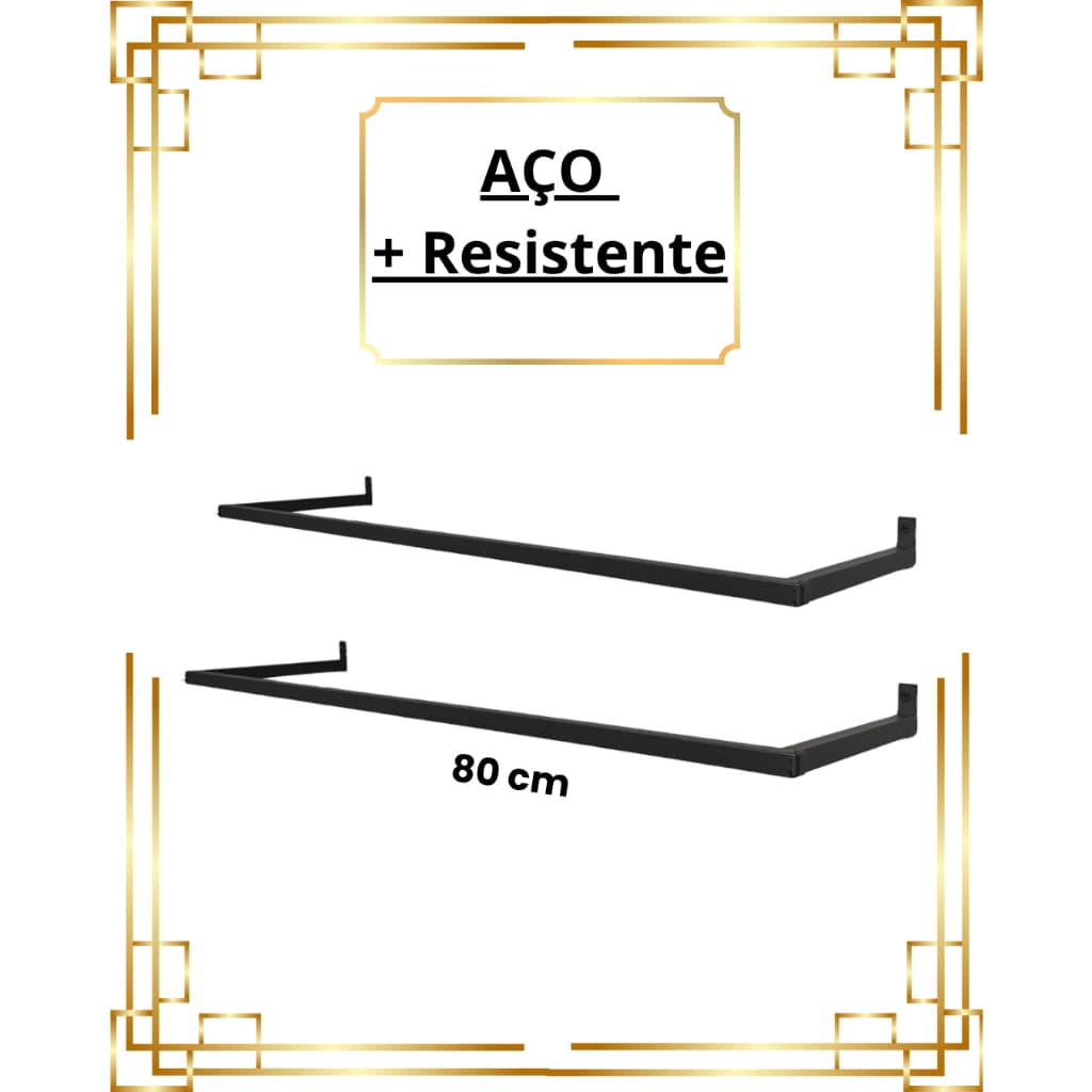Kit 2 Arara De Parede 80Cm Cabideiro Aço Resistente Organizador de Roupas Loja Closet Quarto
